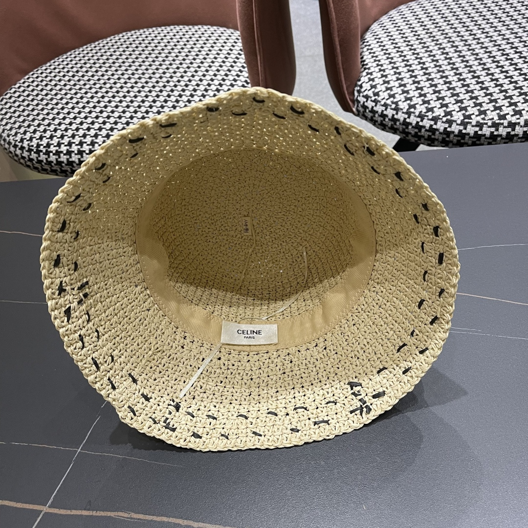  CELINE高版本凯旋门水钻字母2025新款拉菲草渔夫帽
盆帽防晒帽显脸小