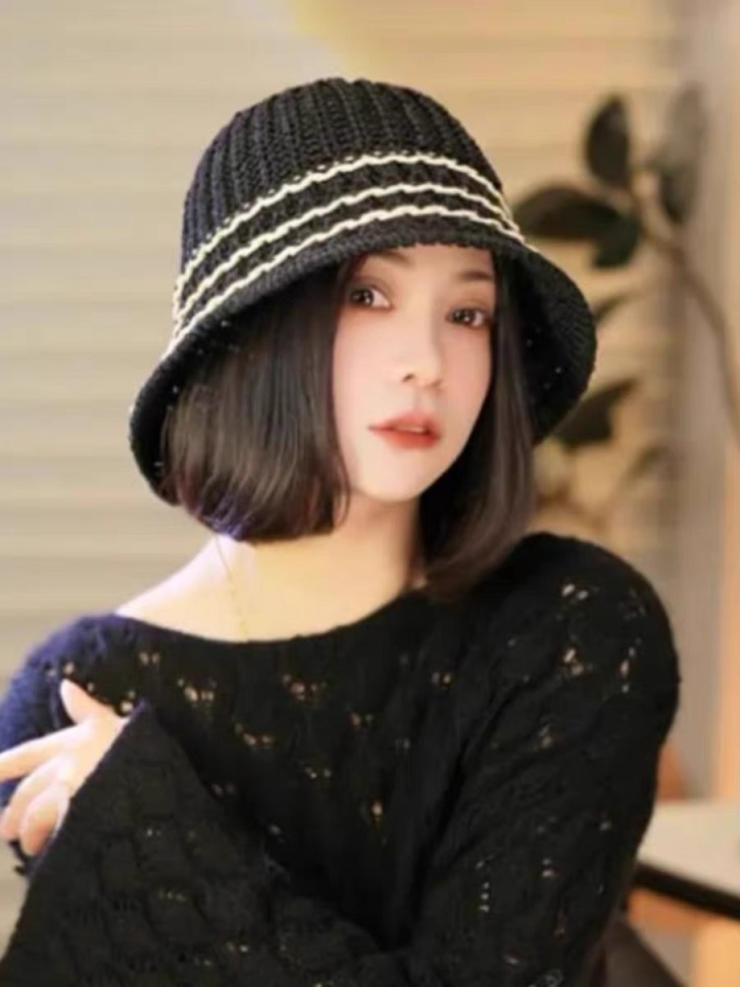  迪奥Dior 春夏季开叉蝴蝶结飘带品脸小桶帽子女编织透气百搭渔夫帽针织盆帽