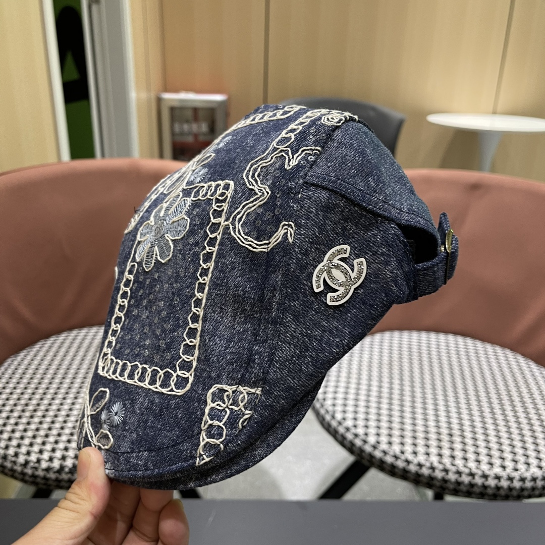  香奈儿2025新款韩版牛仔前进帽贝雷帽女春秋时尚百搭薄款
画家帽八角蓓蕾帽子