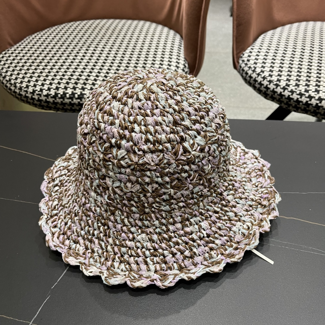  迪奥 2025新款小清新彩色草编渔夫帽子女夏季海边沙滩度假遮阳防晒帽