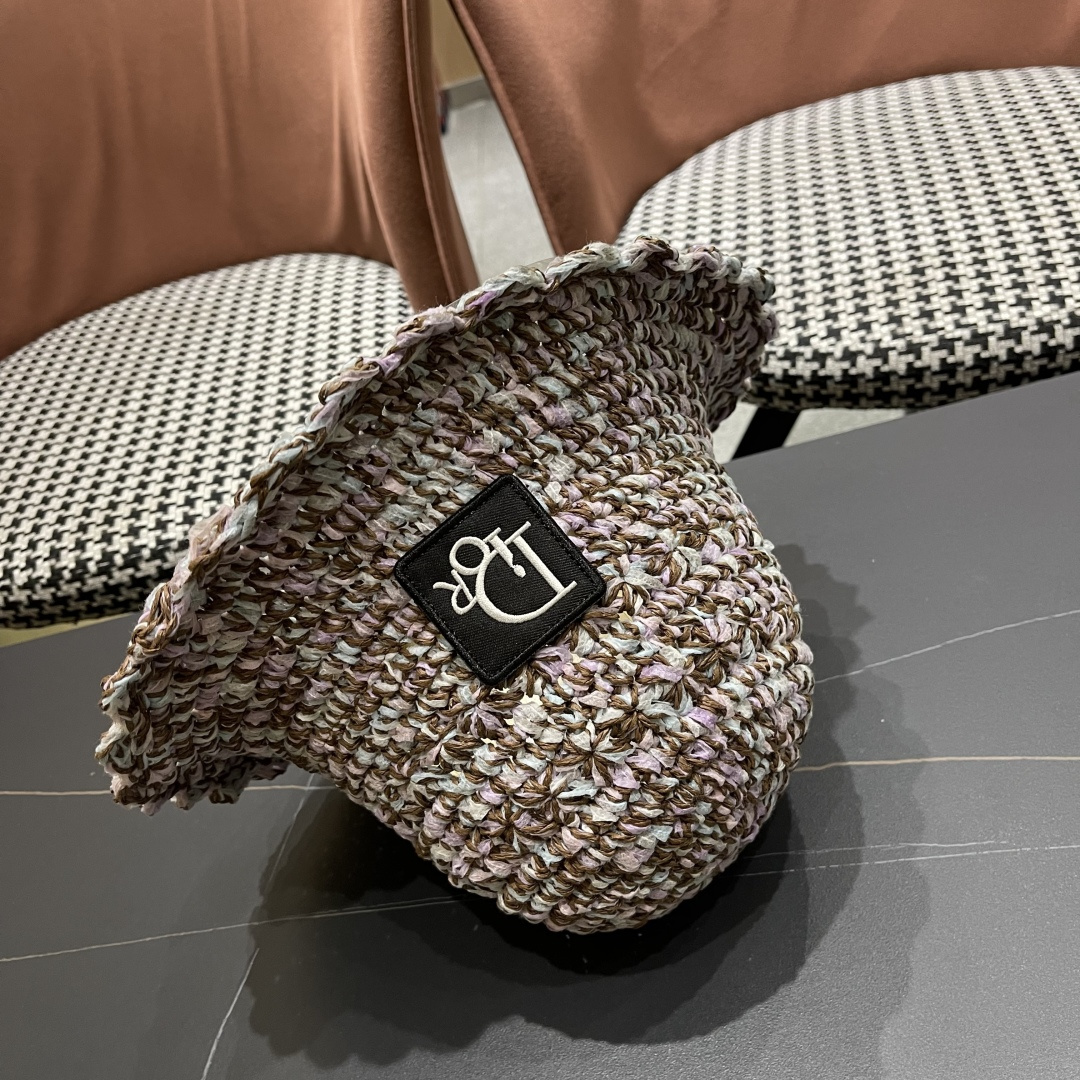  迪奥 2025新款小清新彩色草编渔夫帽子女夏季海边沙滩度假遮阳防晒帽