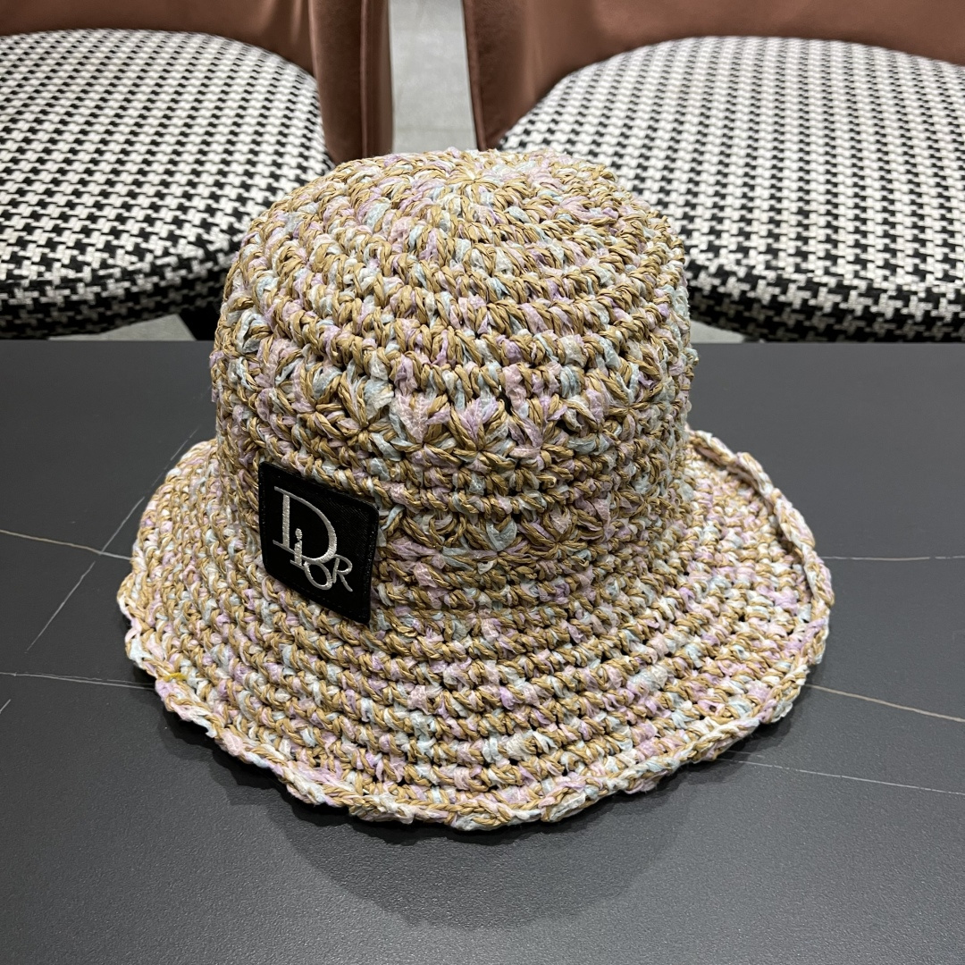  迪奥 2025新款小清新彩色草编渔夫帽子女夏季海边沙滩度假遮阳防晒帽
