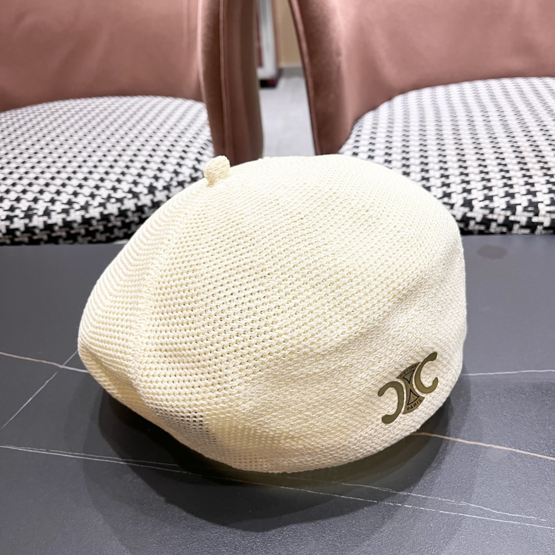  赛琳 2025 春夏薄款针织贝雷帽女韩版定型斜边边画家帽气质时尚百搭