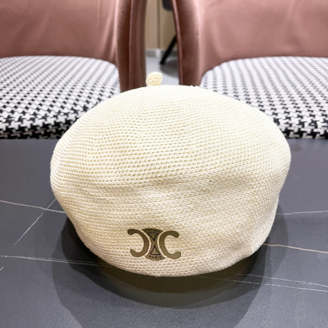  赛琳 2025 春夏薄款针织贝雷帽女韩版定型斜边边画家帽气质时尚百搭