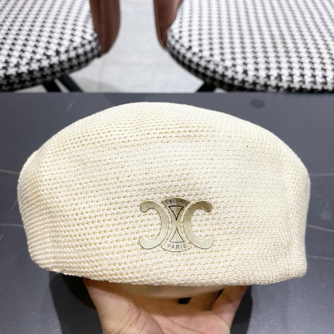  赛琳 2025 春夏薄款针织贝雷帽女韩版定型斜边边画家帽气质时尚百搭