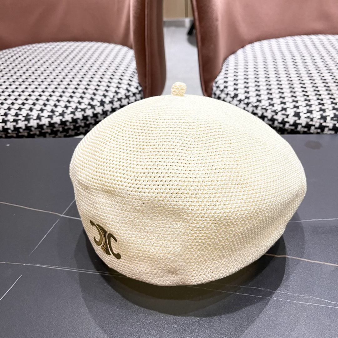  赛琳 2025 春夏薄款针织贝雷帽女韩版定型斜边边画家帽气质时尚百搭