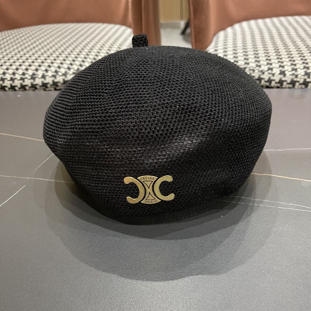  赛琳 2025 春夏薄款针织贝雷帽女韩版定型斜边边画家帽气质时尚百搭