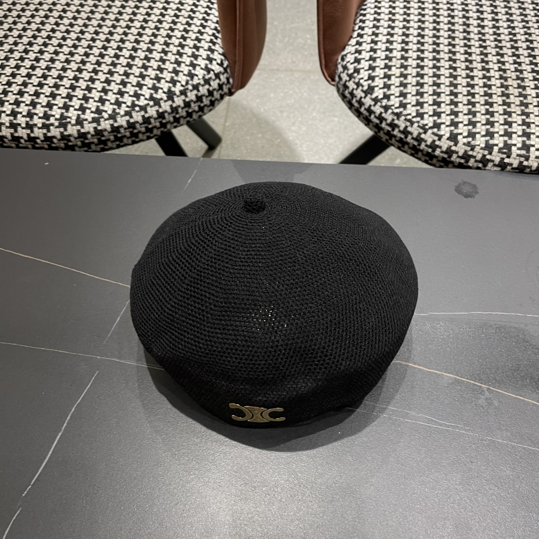  赛琳 2025 春夏薄款针织贝雷帽女韩版定型斜边边画家帽气质时尚百搭