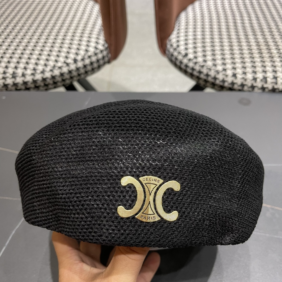  赛琳 2025 春夏薄款针织贝雷帽女韩版定型斜边边画家帽气质时尚百搭