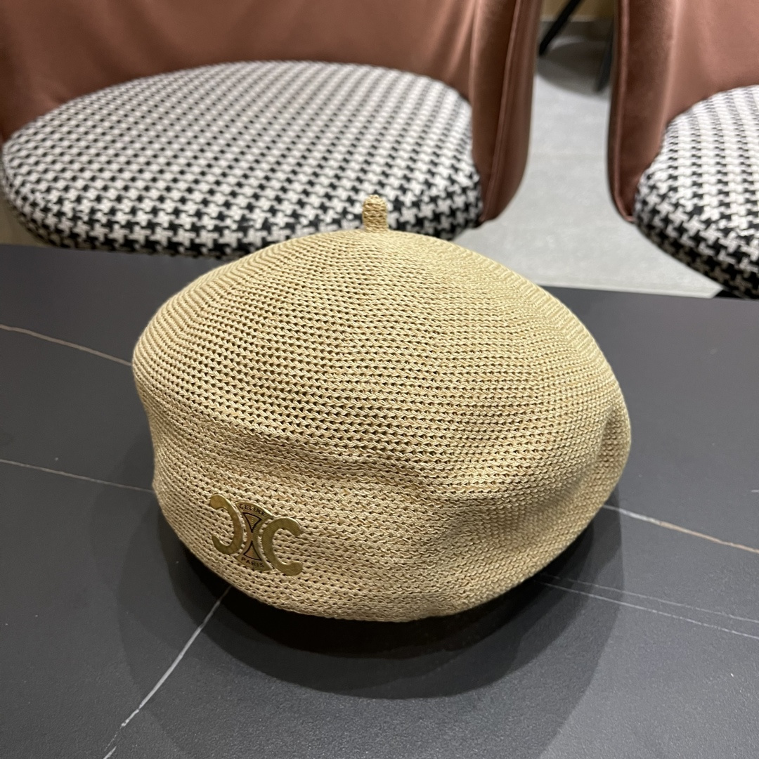  赛琳 2025 春夏薄款针织贝雷帽女韩版定型斜边边画家帽气质时尚百搭