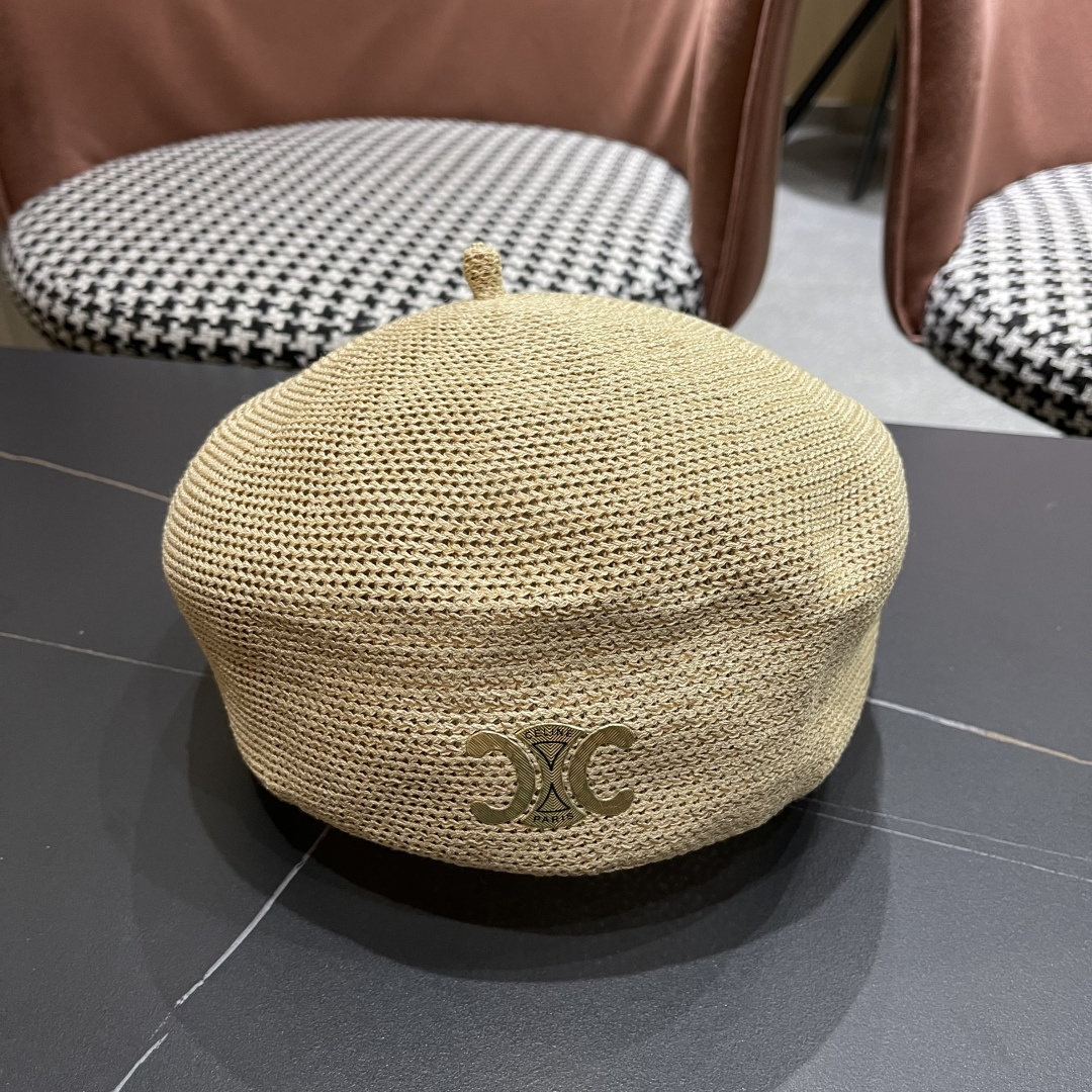  赛琳 2025 春夏薄款针织贝雷帽女韩版定型斜边边画家帽气质时尚百搭