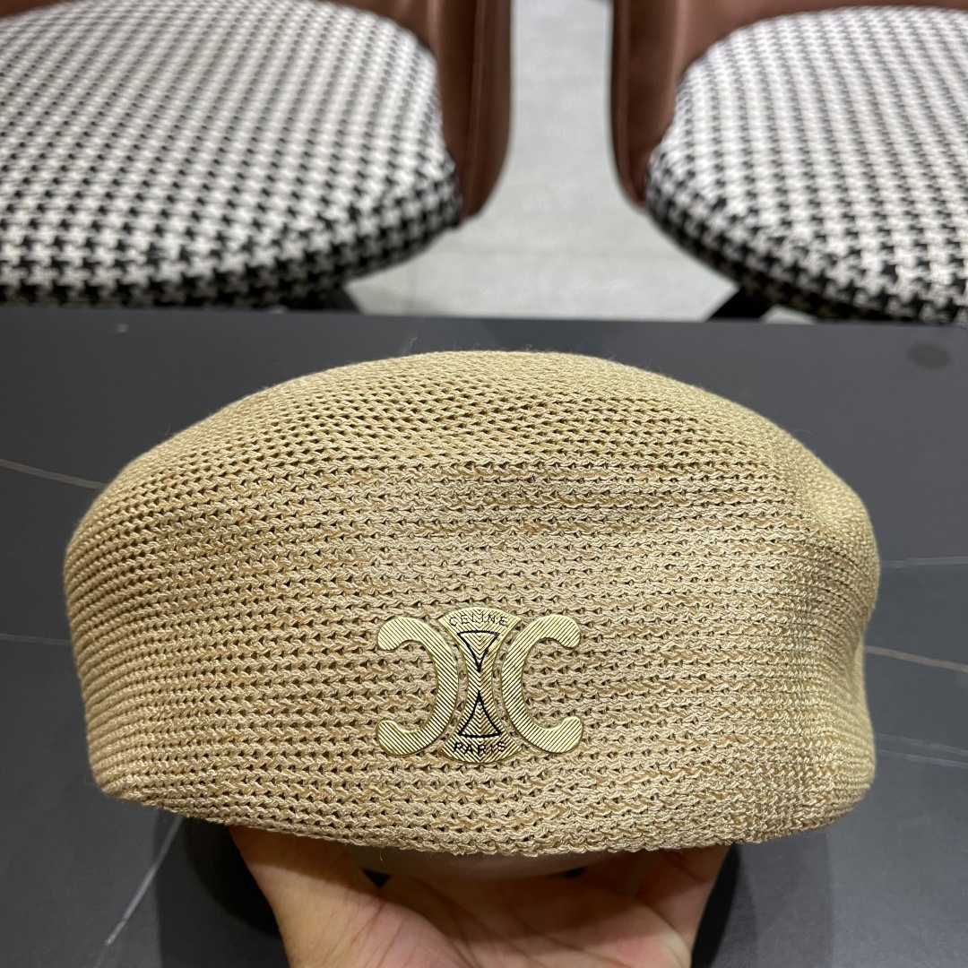  赛琳 2025 春夏薄款针织贝雷帽女韩版定型斜边边画家帽气质时尚百搭