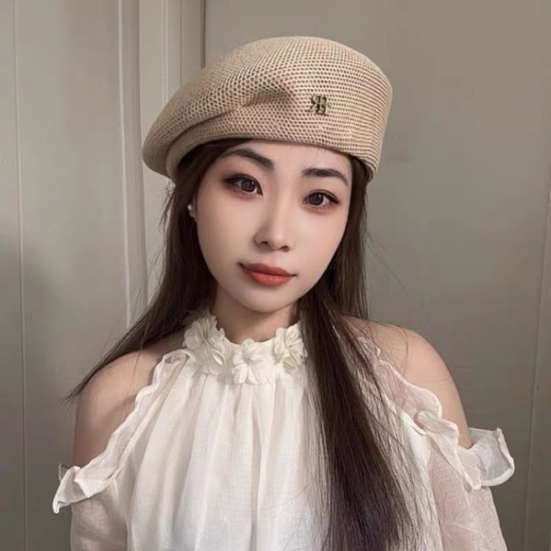 NO:364699,Selin 2025 spring and summer thin knitted beret women Korean style stereotyped oblique painter hat temperament fashion versatile hat fisherman hat baseball hat knit hat, hat, celine, espadrilles, hats赛琳 2025 春夏薄款针织贝雷帽女韩版定型斜边边画家帽气质时尚百搭帽子渔夫帽棒球帽针织帽,帽子,celine,espadrilles,hats,hat