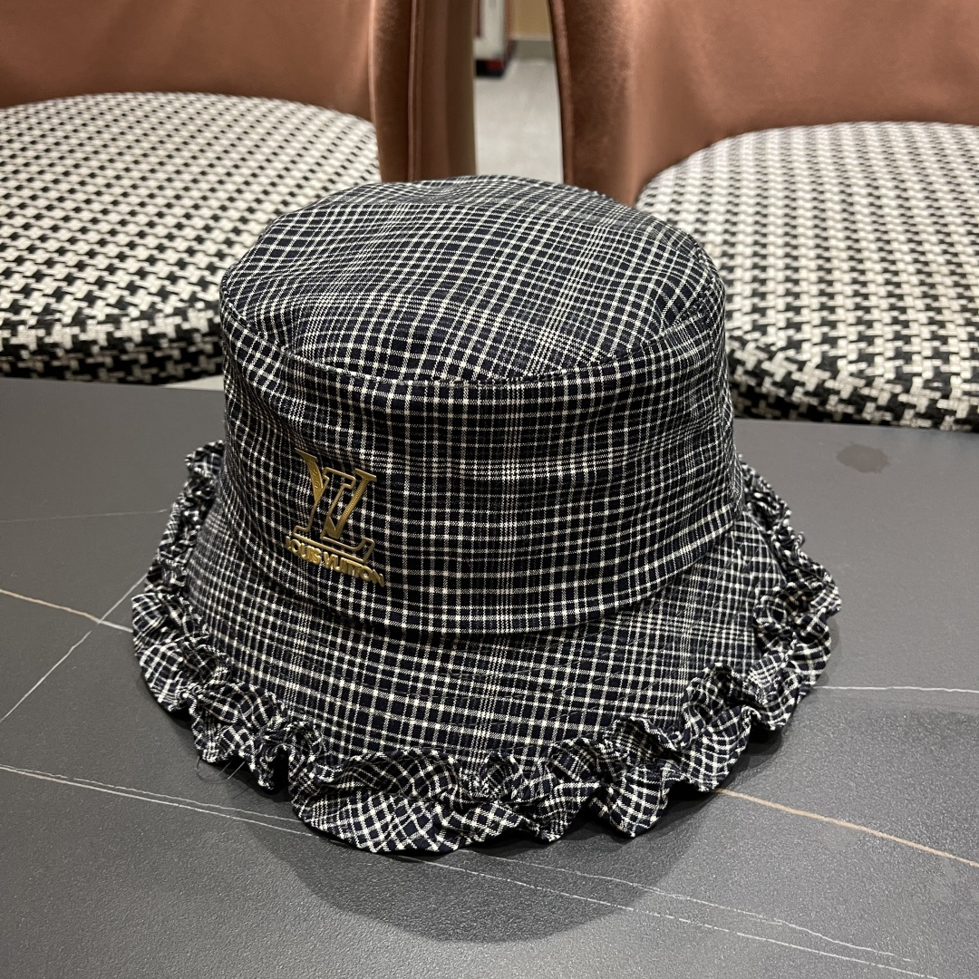  Lv路易威登 品脸小吸睛百搭英伦格子棉复古休闲厚秋女式木耳边盆渔夫帽