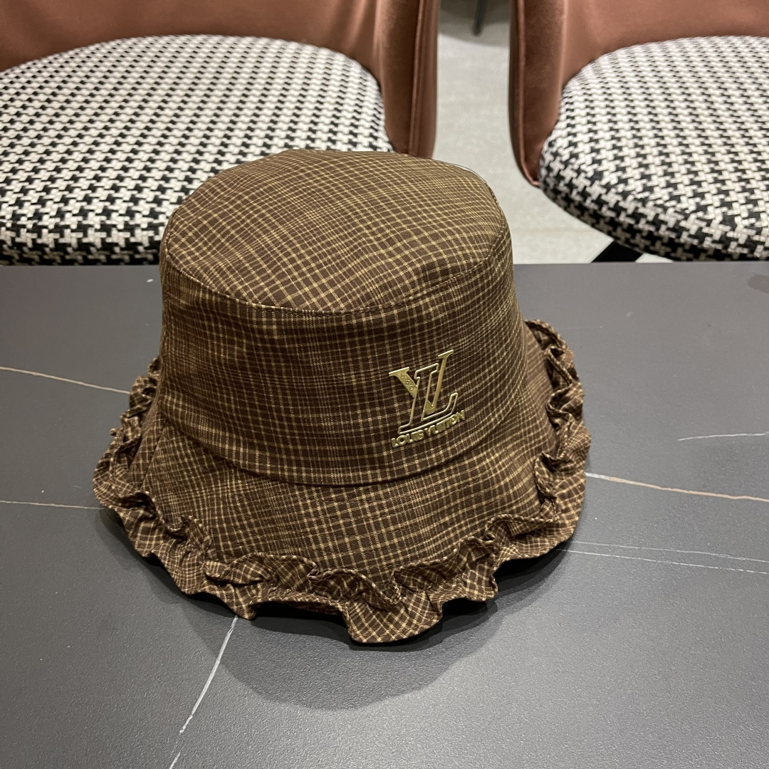  Lv路易威登 品脸小吸睛百搭英伦格子棉复古休闲厚秋女式木耳边盆渔夫帽