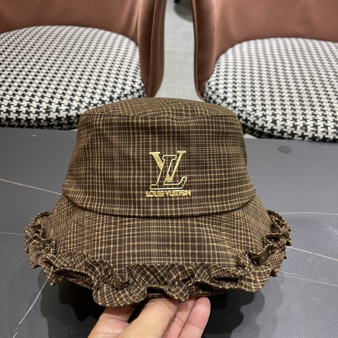  Lv路易威登 品脸小吸睛百搭英伦格子棉复古休闲厚秋女式木耳边盆渔夫帽