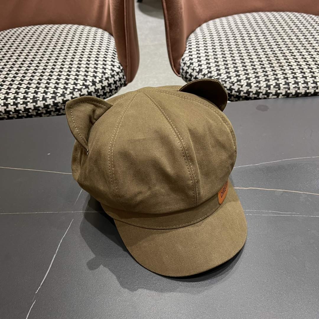  迪奥 可爱猫耳朵贝雷帽女日系百搭显脸小八
角帽复古大头围黑色画家帽子