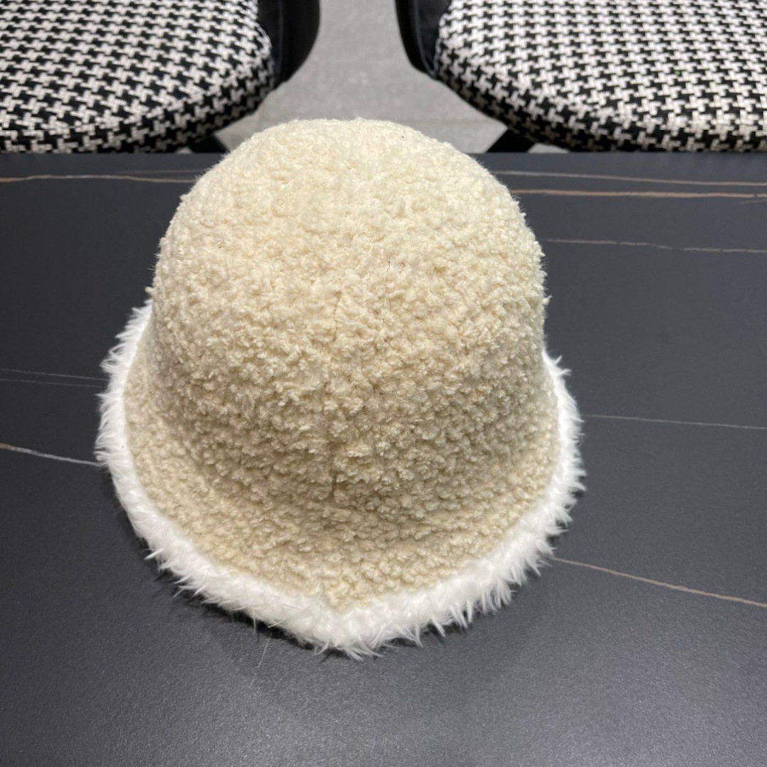  Moncler蒙口秋冬毛绒盆帽女百搭羊羔绒质感圆顶帽韩版渔夫帽保暖毛线帽文艺