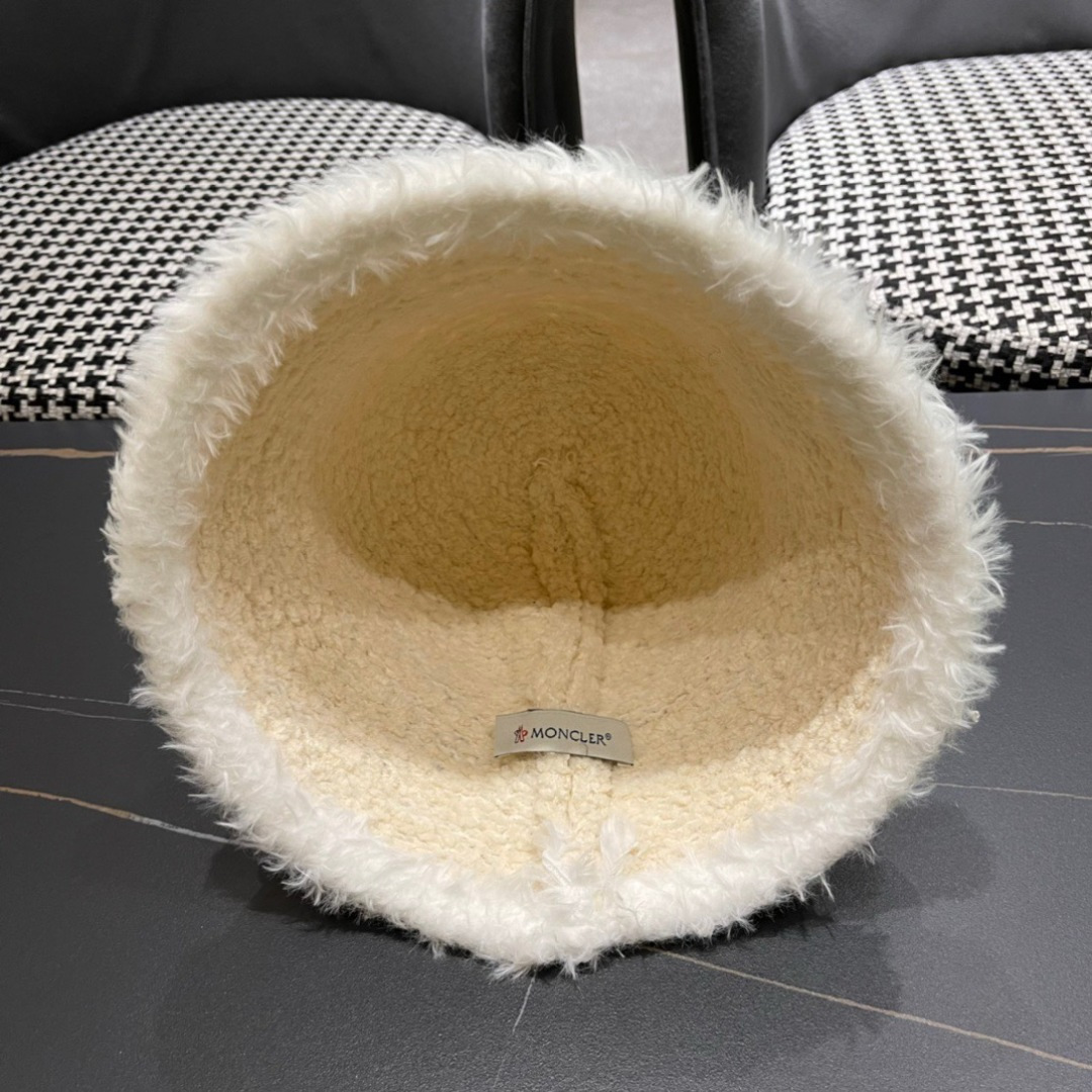  Moncler蒙口秋冬毛绒盆帽女百搭羊羔绒质感圆顶帽韩版渔夫帽保暖毛线帽文艺