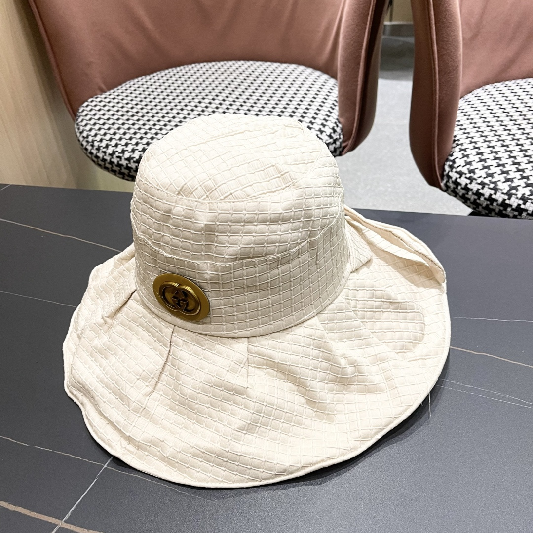  Gucci古2025新款女士简约有型盆帽撞色边系带蝴蝶结春夏薄款百搭01