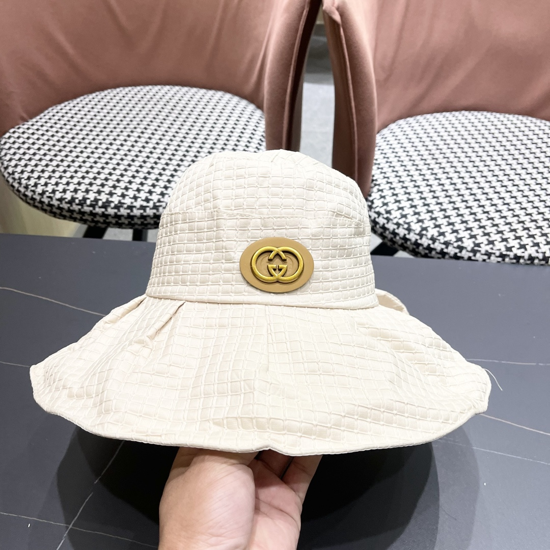  Gucci古2025新款女士简约有型盆帽撞色边系带蝴蝶结春夏薄款百搭01