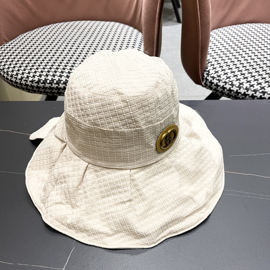  Gucci古2025新款女士简约有型盆帽撞色边系带蝴蝶结春夏薄款百搭01