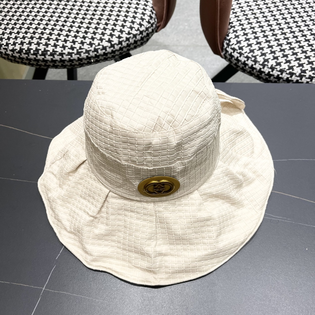  Gucci古2025新款女士简约有型盆帽撞色边系带蝴蝶结春夏薄款百搭01