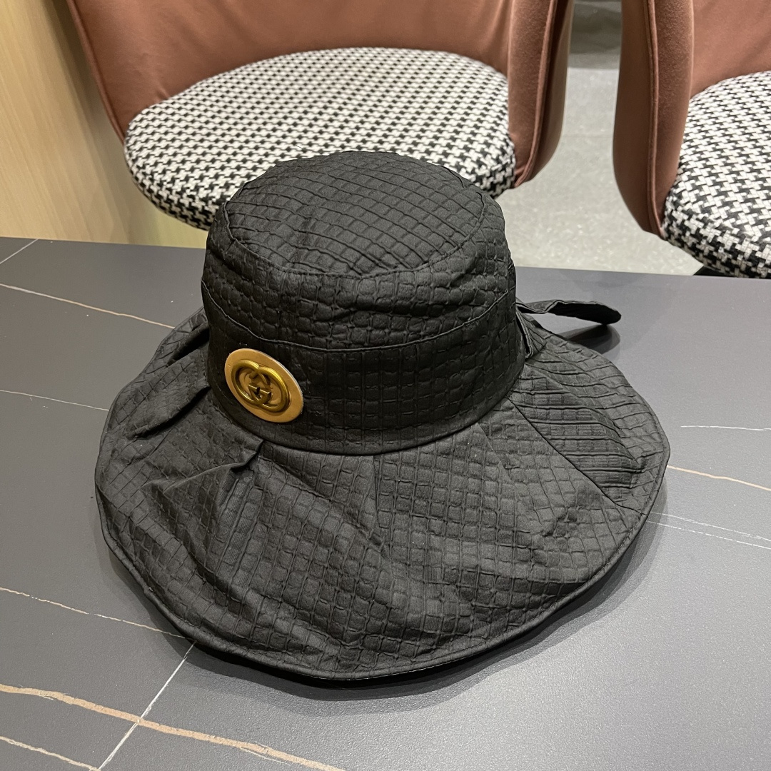  Gucci古2025新款女士简约有型盆帽撞色边系带蝴蝶结春夏薄款百搭01