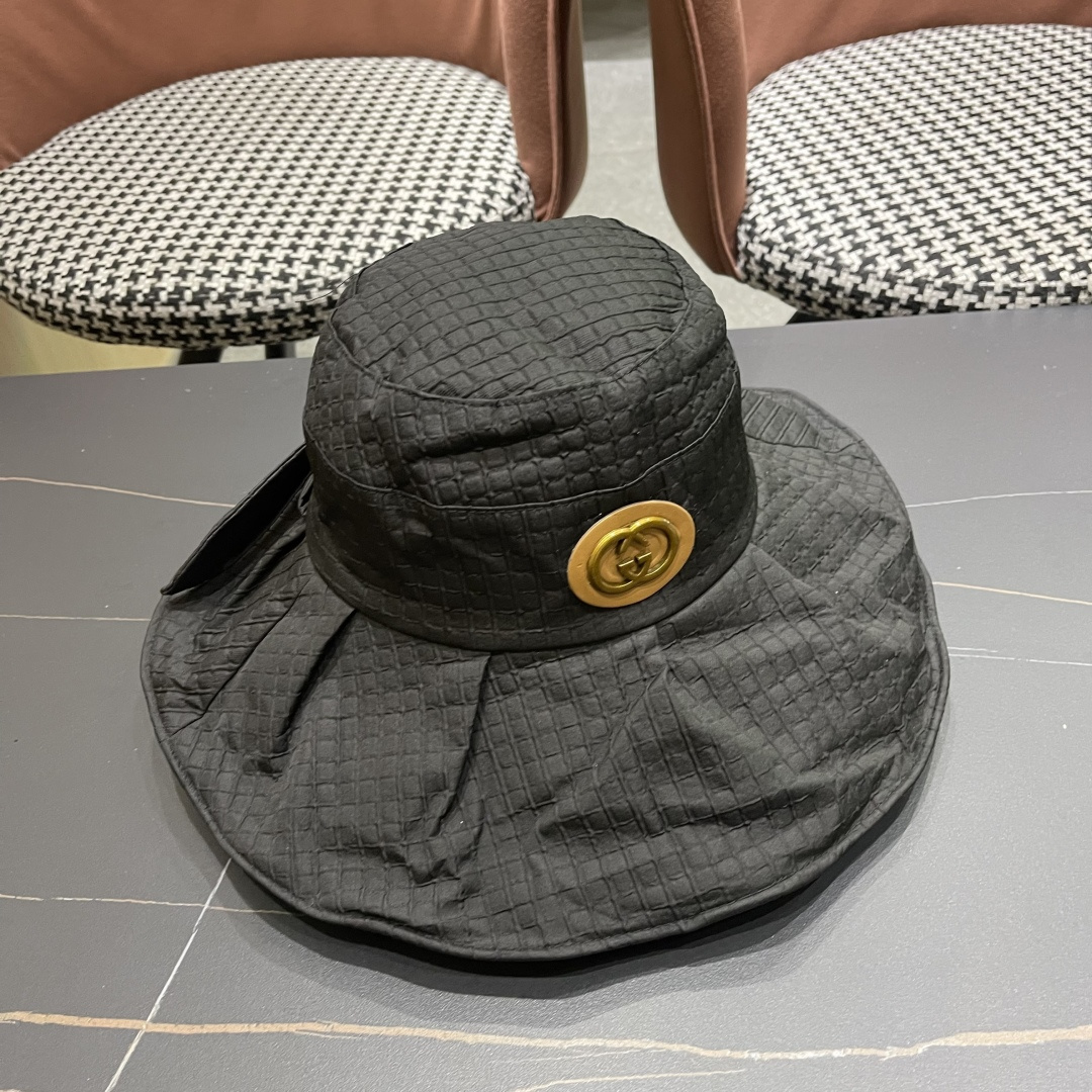  Gucci古2025新款女士简约有型盆帽撞色边系带蝴蝶结春夏薄款百搭01