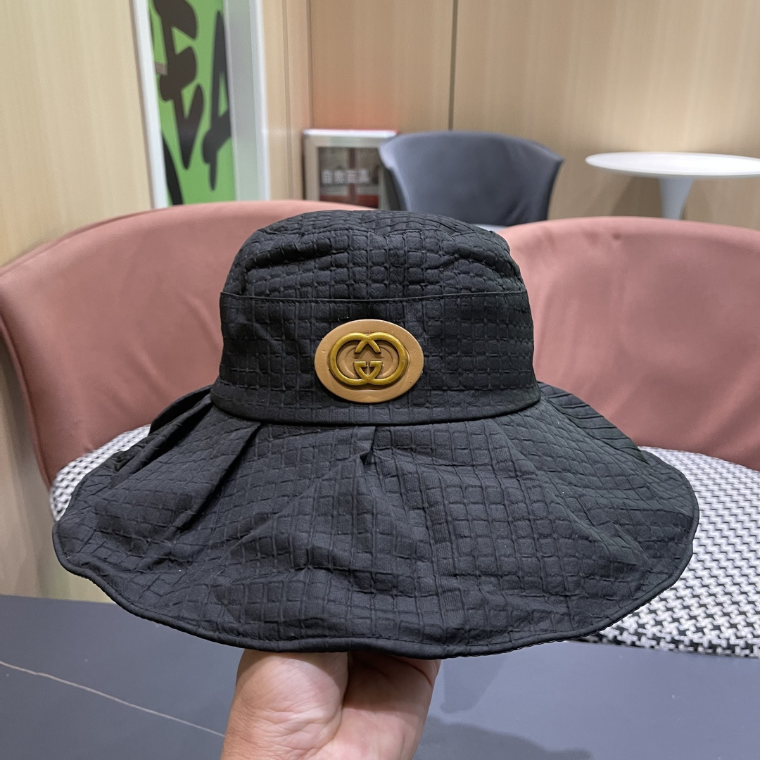  Gucci古2025新款女士简约有型盆帽撞色边系带蝴蝶结春夏薄款百搭01