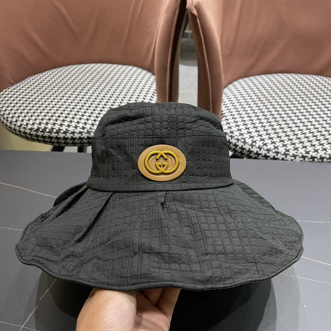  Gucci古2025新款女士简约有型盆帽撞色边系带蝴蝶结春夏薄款百搭01