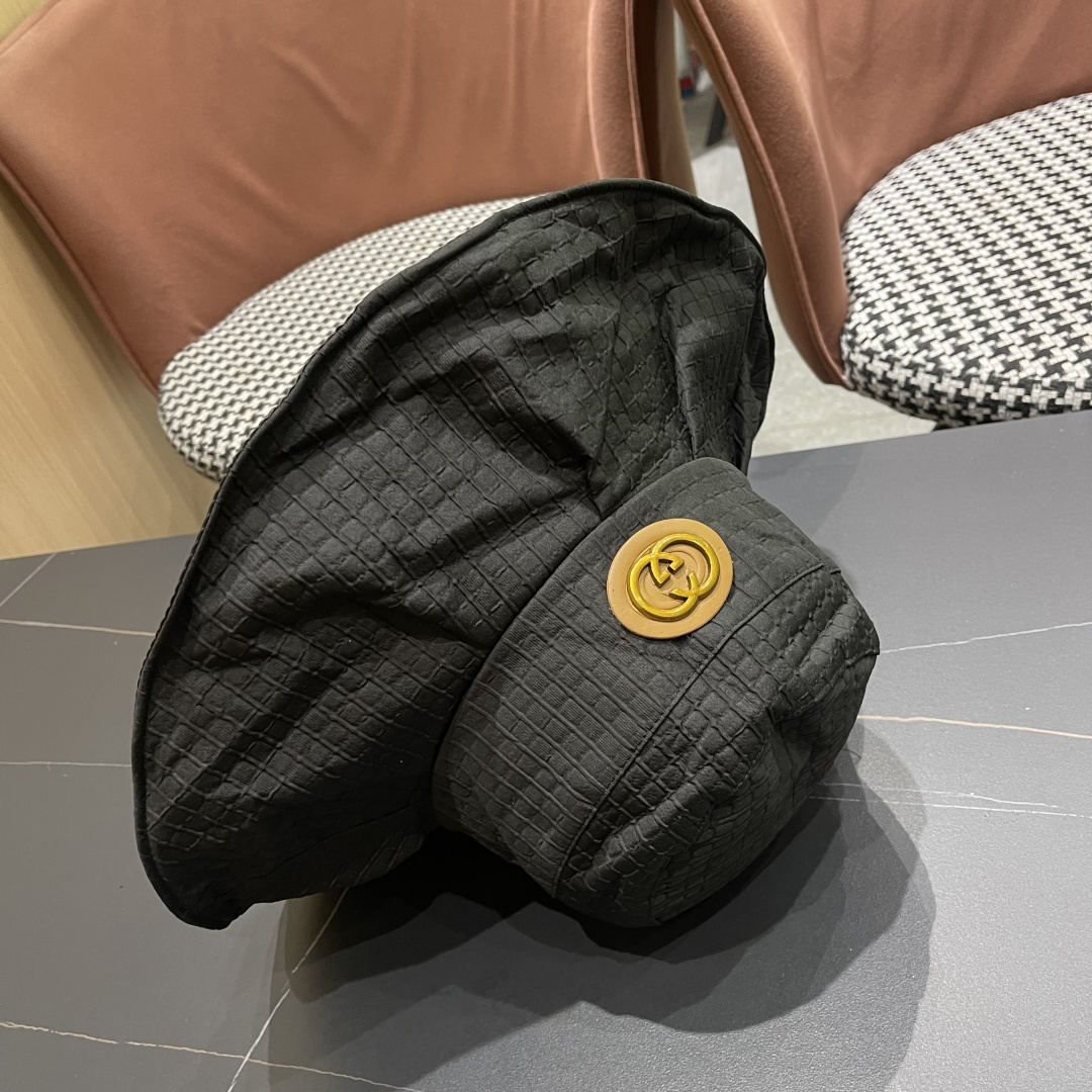  Gucci古2025新款女士简约有型盆帽撞色边系带蝴蝶结春夏薄款百搭01