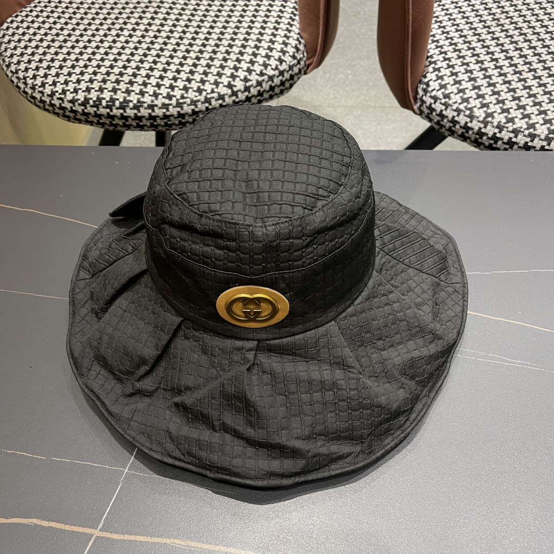  Gucci古2025新款女士简约有型盆帽撞色边系带蝴蝶结春夏薄款百搭01