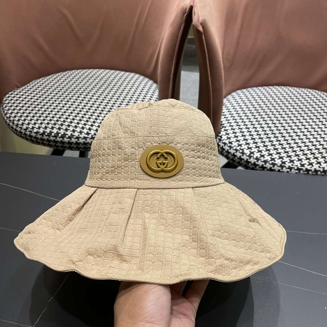  Gucci古2025新款女士简约有型盆帽撞色边系带蝴蝶结春夏薄款百搭01