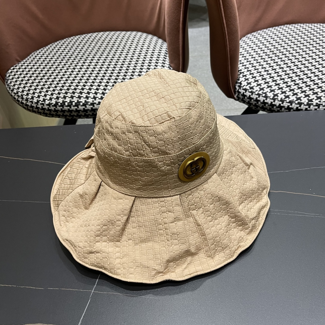 Gucci古2025新款女士简约有型盆帽撞色边系带蝴蝶结春夏薄款百搭01
