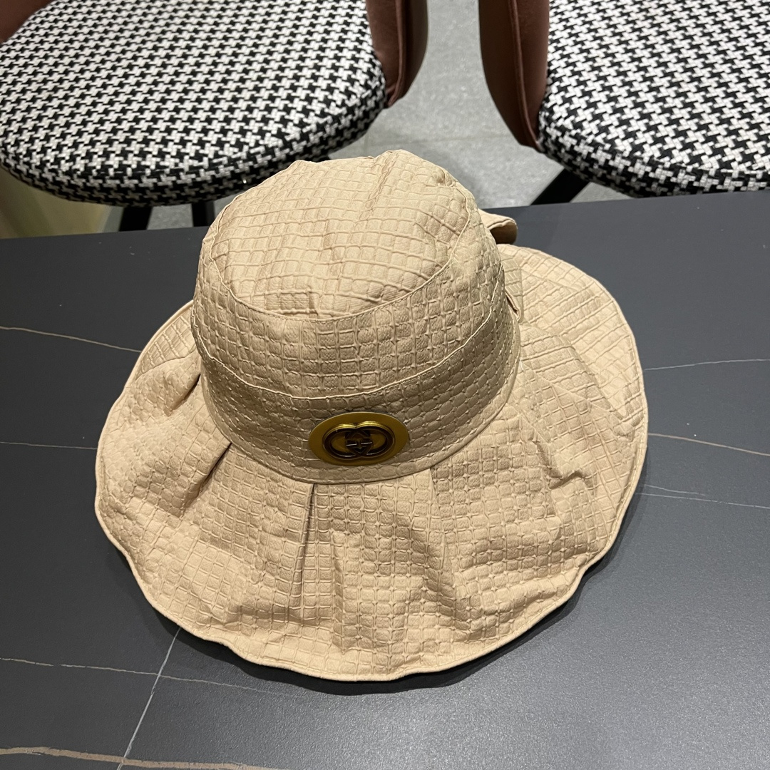  Gucci古2025新款女士简约有型盆帽撞色边系带蝴蝶结春夏薄款百搭01