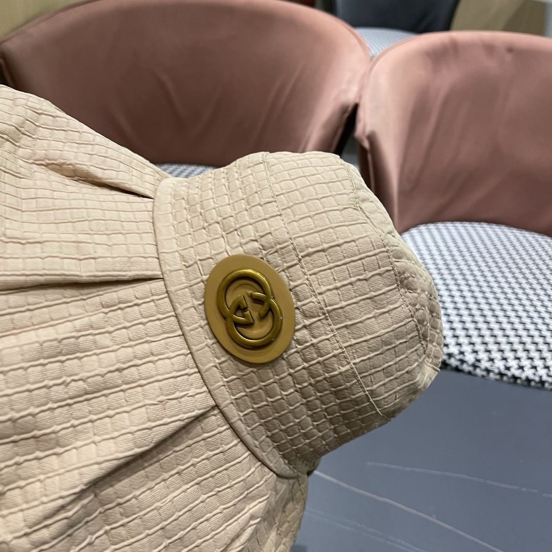  Gucci古2025新款女士简约有型盆帽撞色边系带蝴蝶结春夏薄款百搭01