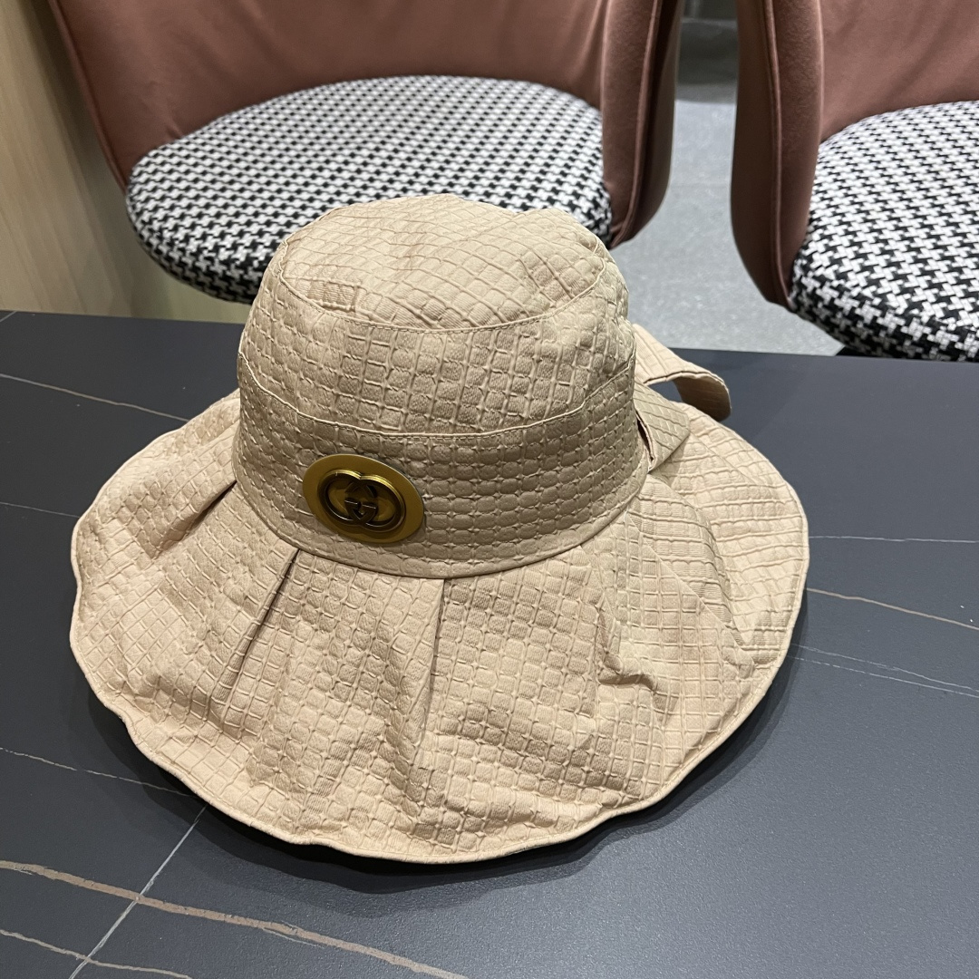  Gucci古2025新款女士简约有型盆帽撞色边系带蝴蝶结春夏薄款百搭01