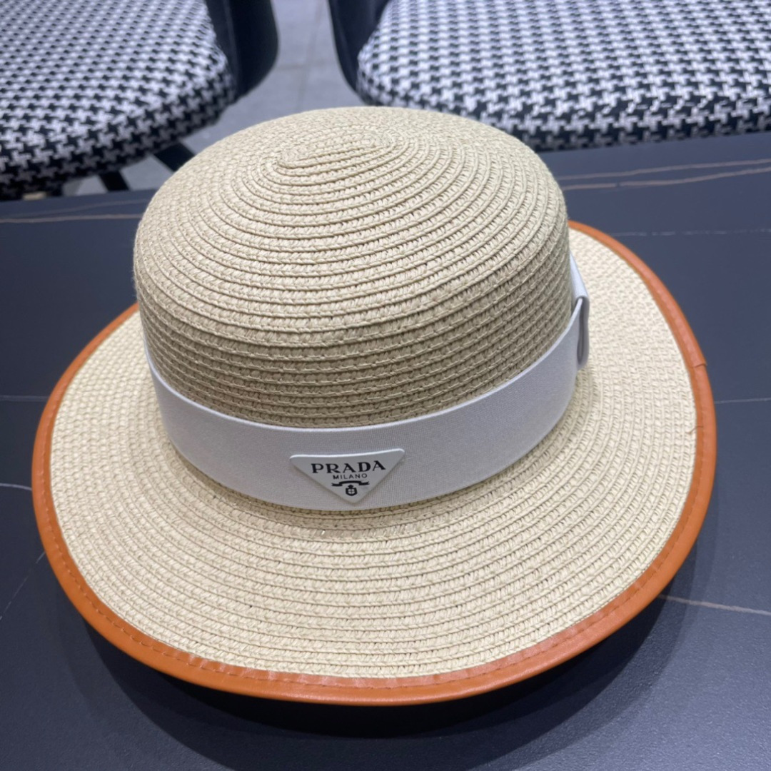   PRADA普拉达草帽，皮边高级定制，超好看帽型，头围57cm

