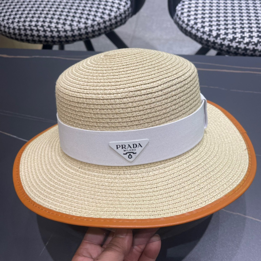   PRADA普拉达草帽，皮边高级定制，超好看帽型，头围57cm

