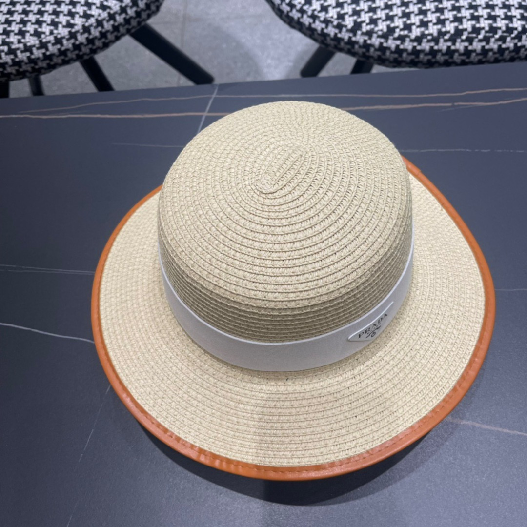   PRADA普拉达草帽，皮边高级定制，超好看帽型，头围57cm

