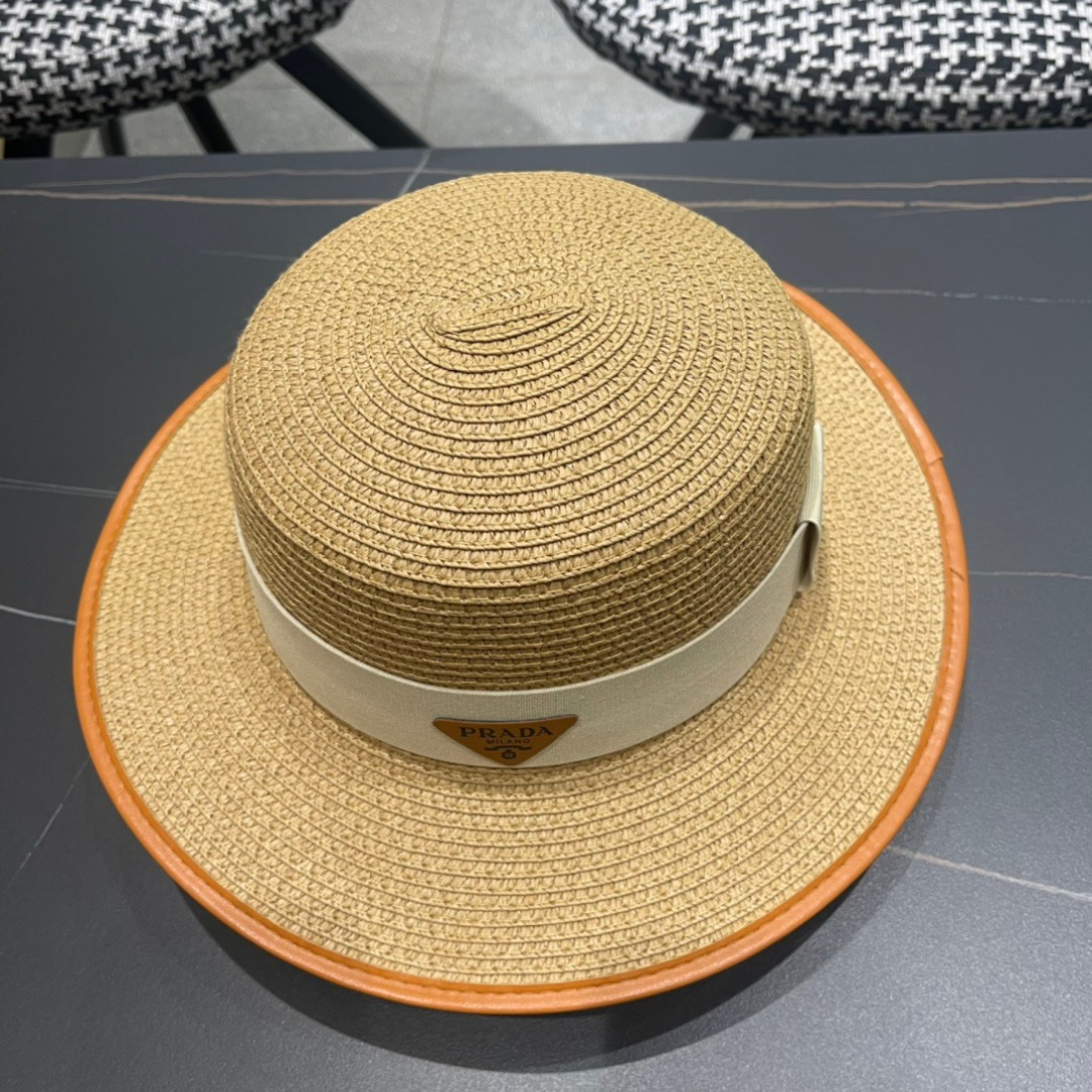   PRADA普拉达草帽，皮边高级定制，超好看帽型，头围57cm

