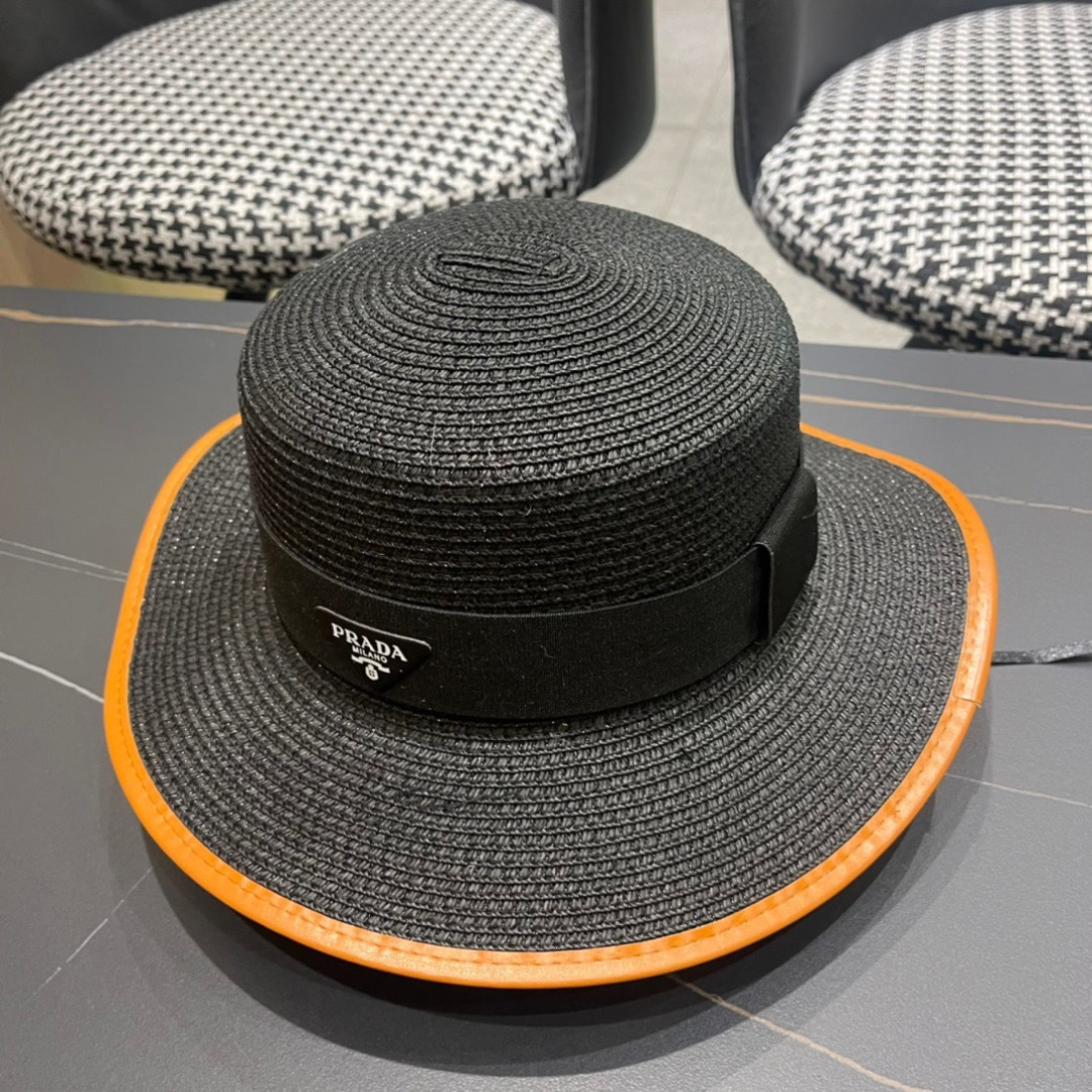   PRADA普拉达草帽，皮边高级定制，超好看帽型，头围57cm

