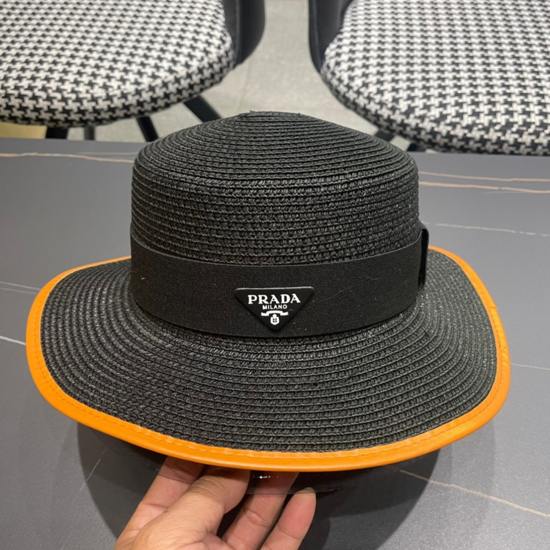   PRADA普拉达草帽，皮边高级定制，超好看帽型，头围57cm

