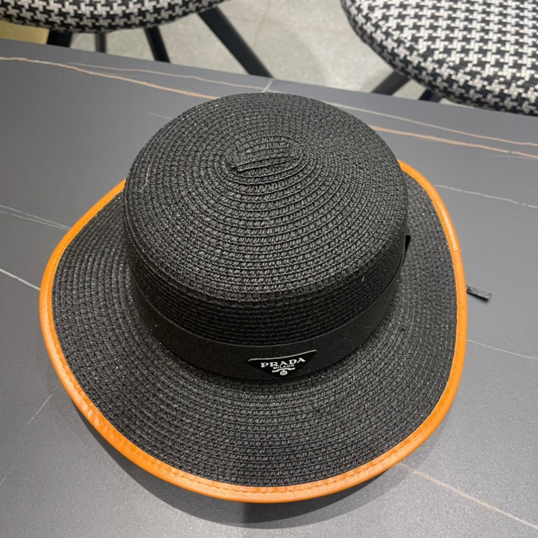   PRADA普拉达草帽，皮边高级定制，超好看帽型，头围57cm

