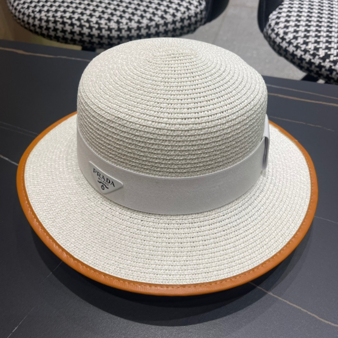   PRADA普拉达草帽，皮边高级定制，超好看帽型，头围57cm

