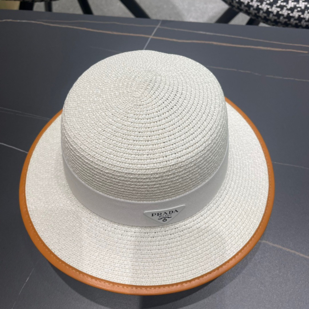   PRADA普拉达草帽，皮边高级定制，超好看帽型，头围57cm

