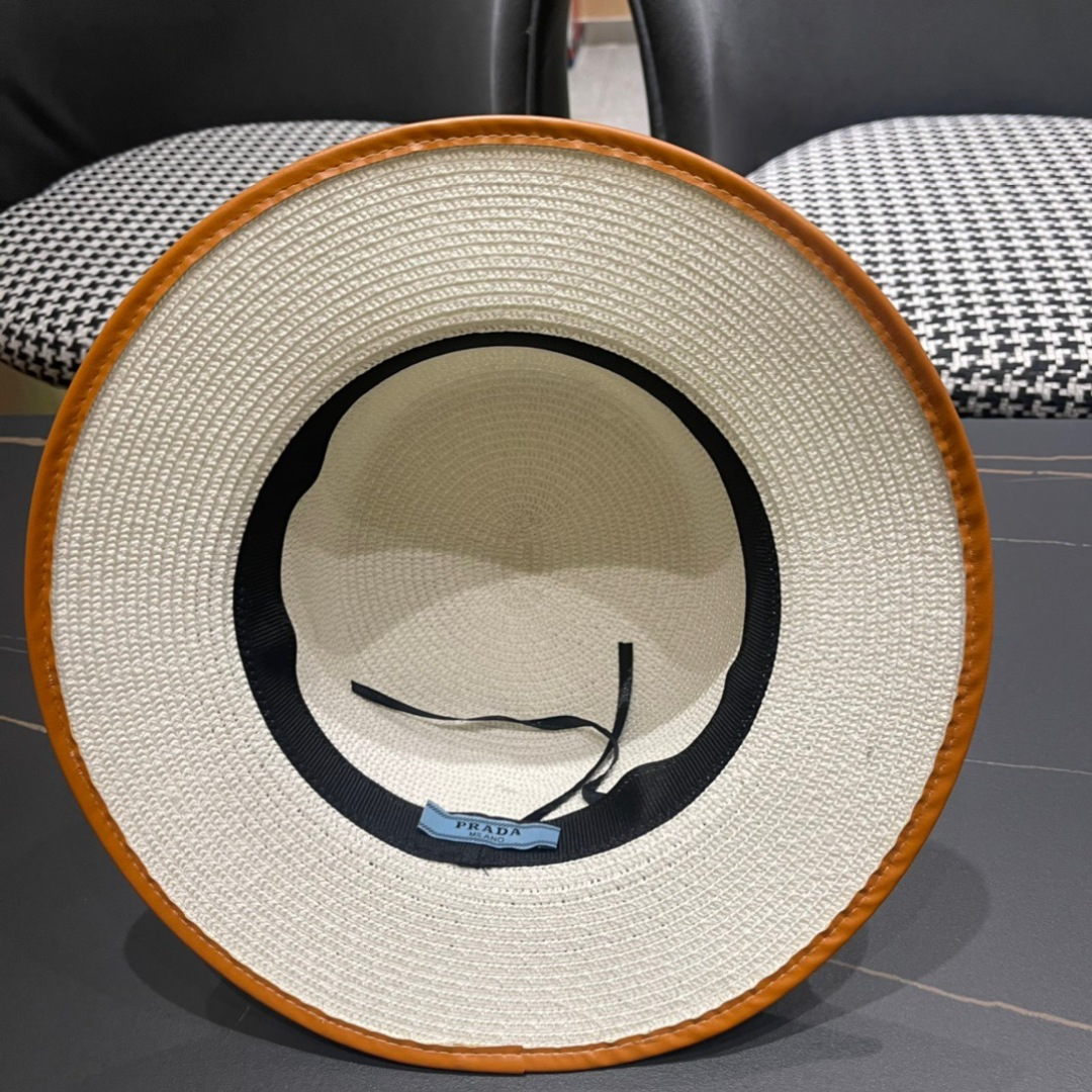   PRADA普拉达草帽，皮边高级定制，超好看帽型，头围57cm

