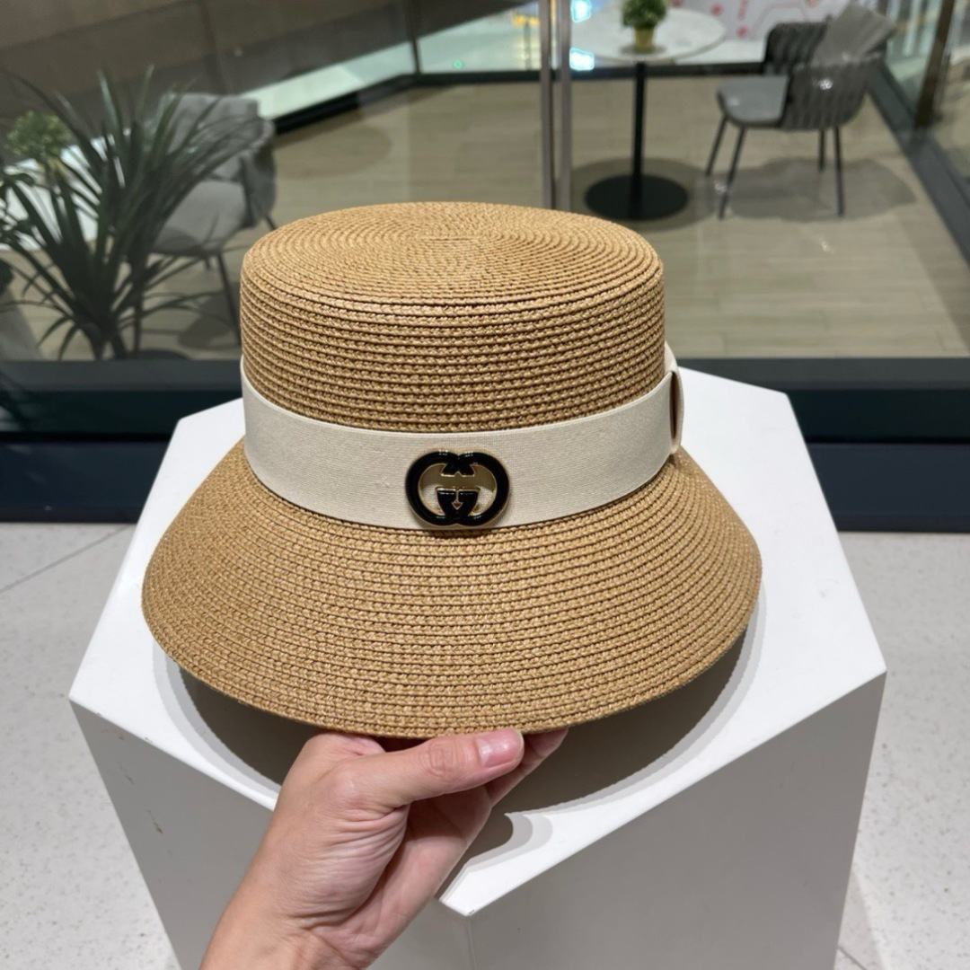  Gucci古奇草帽，纯手工钩织，重工设计风格，沙滩帽，大草帽，头围57cm