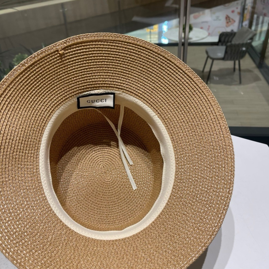  Gucci古奇草帽，纯手工钩织，重工设计风格，沙滩帽，大草帽，头围57cm
